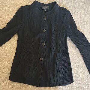 St. John Caviar Long Sleeve Texture Waffle Black Knit Blazer Jacket Size 10
